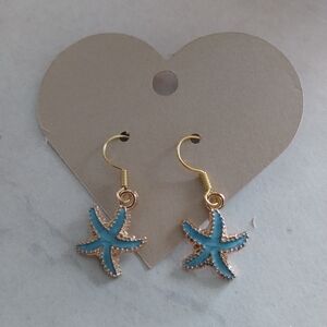 Handmade Gold & Turquoise Starfish Dangle Earrings